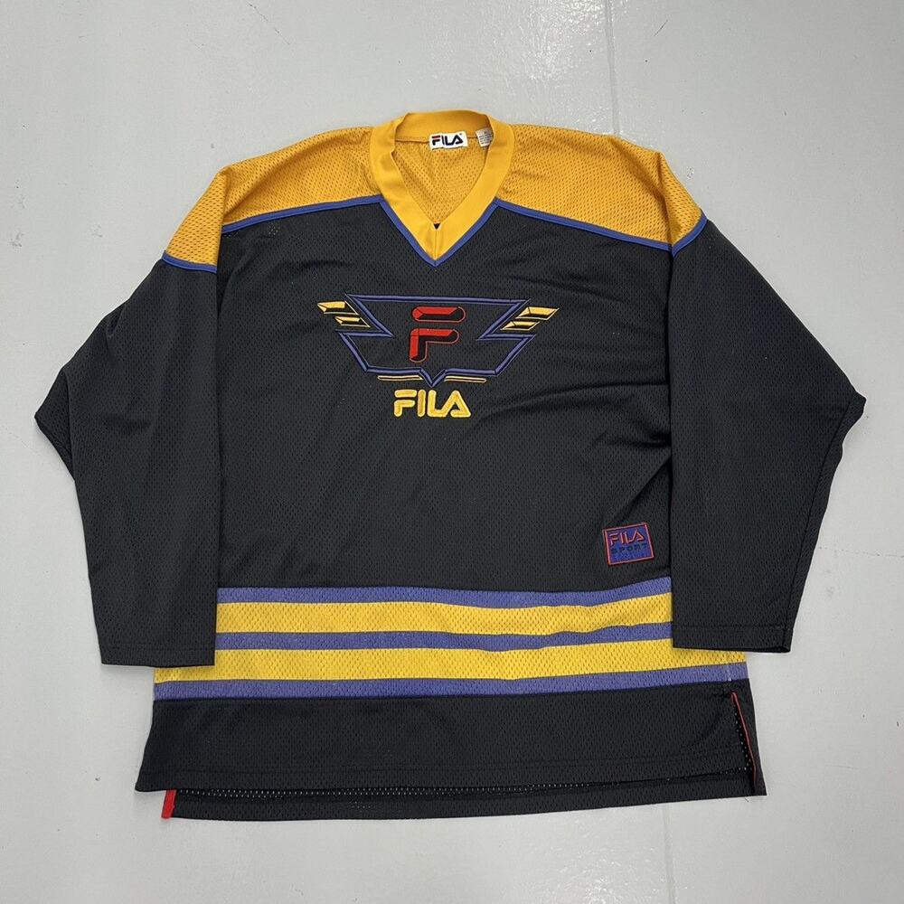 Vintage 90s Fila Black Embroidered Hockey Jersey